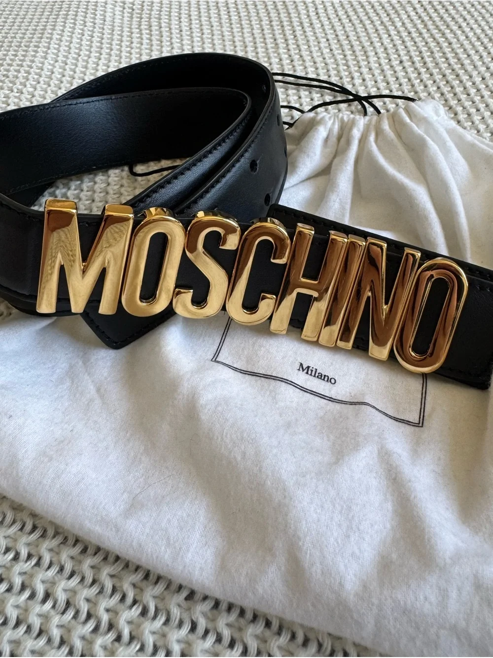 Moschino Logo Plate Leather Belt